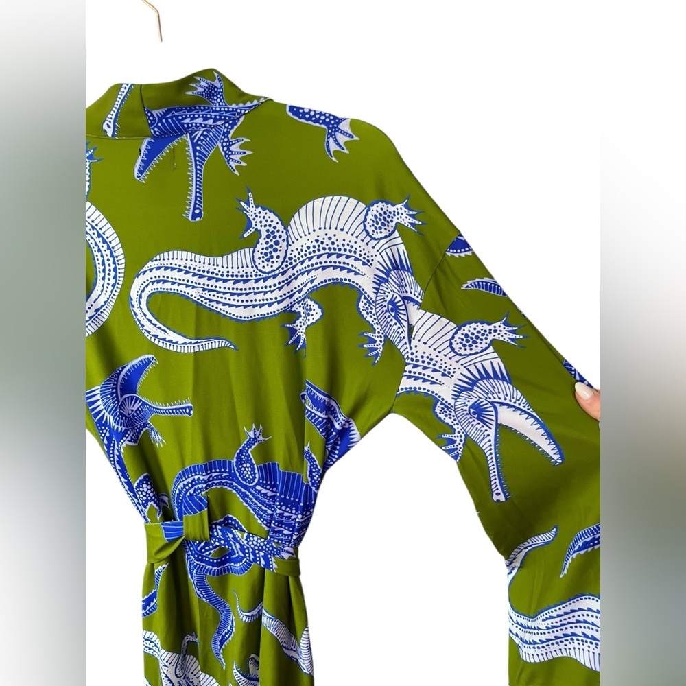 Anthropologie Noli Olive Dragon Patterned Robe, Size S - Picture 3 of 7